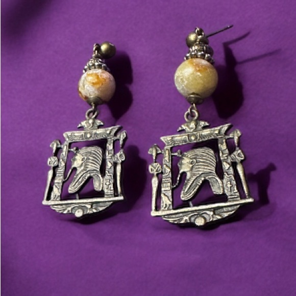 Antique Genuine Egyptian Obsidian “Pharaoh's Treasure“ Earrings - Picture 3 of 9